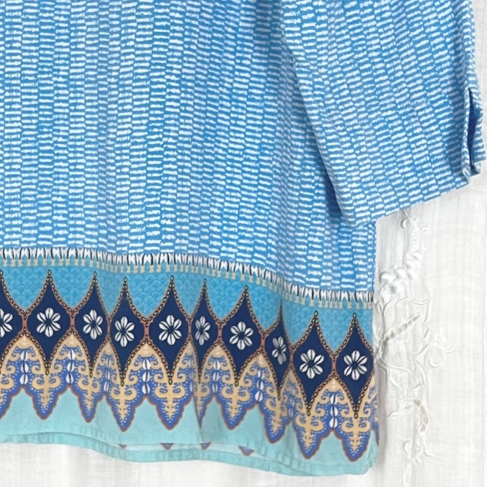 J. Jill Navy & Aqua Boho Tunic Blouse 🎉Host Pick🎉 - Picture 3 of 11